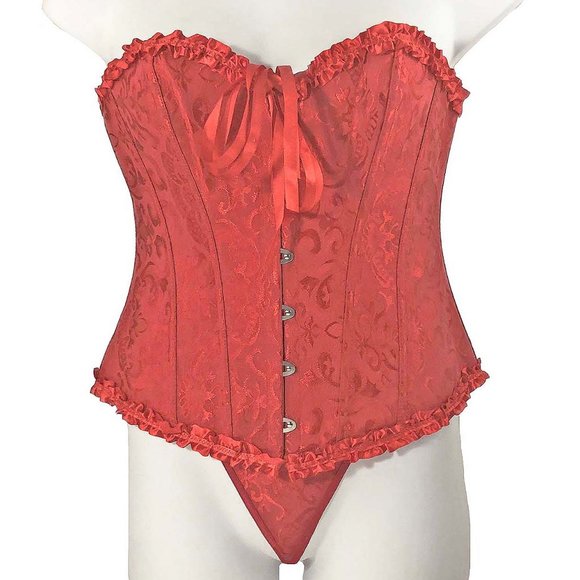 Daisy Overbust Corset Size XL Red Strapless Luxe Brocade Top and Thong Set NNT - Picture 1 of 8